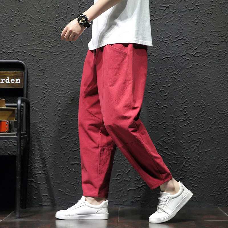 100% Cotton Ankle Length Pants Summer Casual Pants Men Trendy Japanese Loose Pants Men y250716