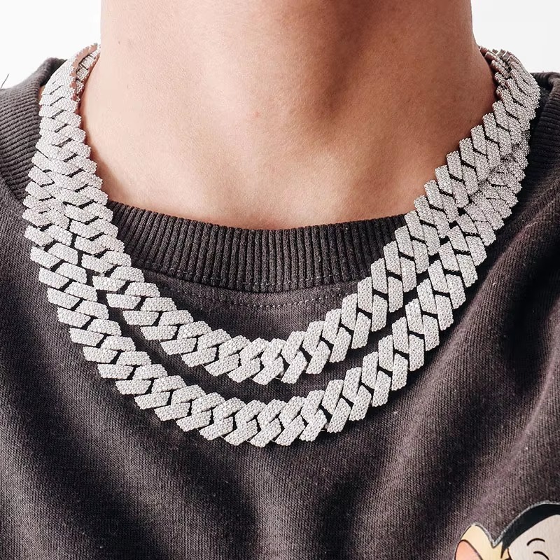 15mm 18/20/22inches Silver Hip Hop Mens Jewelry Choker Necklace Jewelry Gold Plated Cuban Link Chains Rope Moissanite Chain