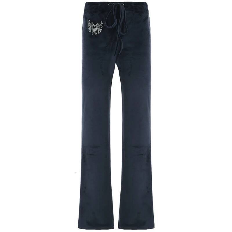 Rockmore Retro Rhinestone Flare Veet Drawstring Casual Trouser Streetwear Cute Bottoms Y2k Aesthetic 2000S Women's Pants