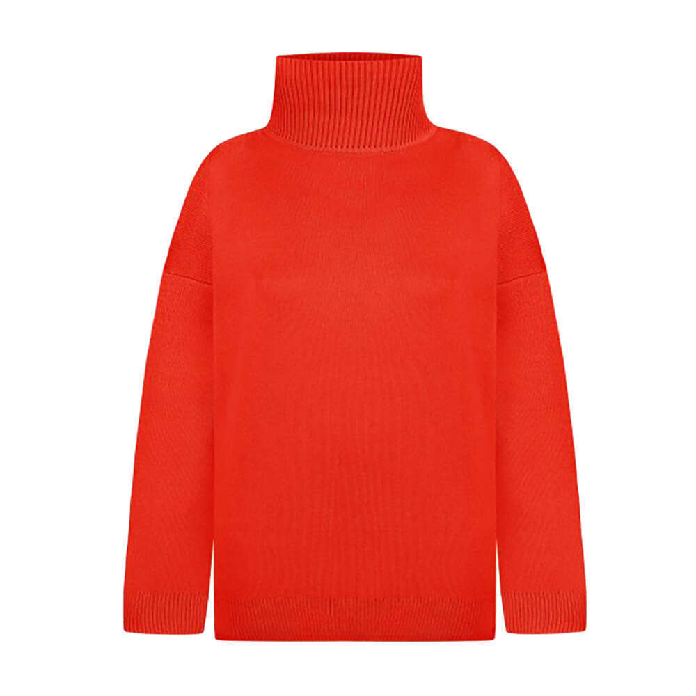 Turtleneck Women Autumn Winter New Casual Style Split Loose Solid Color Knitted Sweater B5