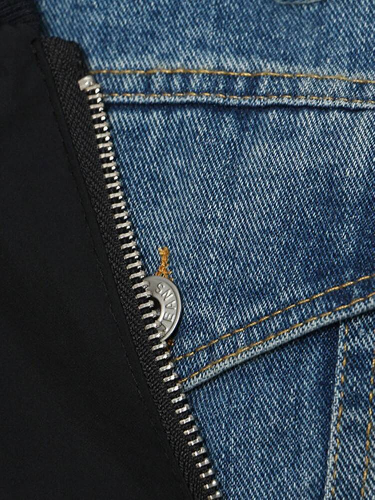 Loose Fit Blue Denim Color-Block Big Size Jacket New Lapel Long Sleeve Women Coat Fashion Tide Spring Autumn 2025 1Df1519