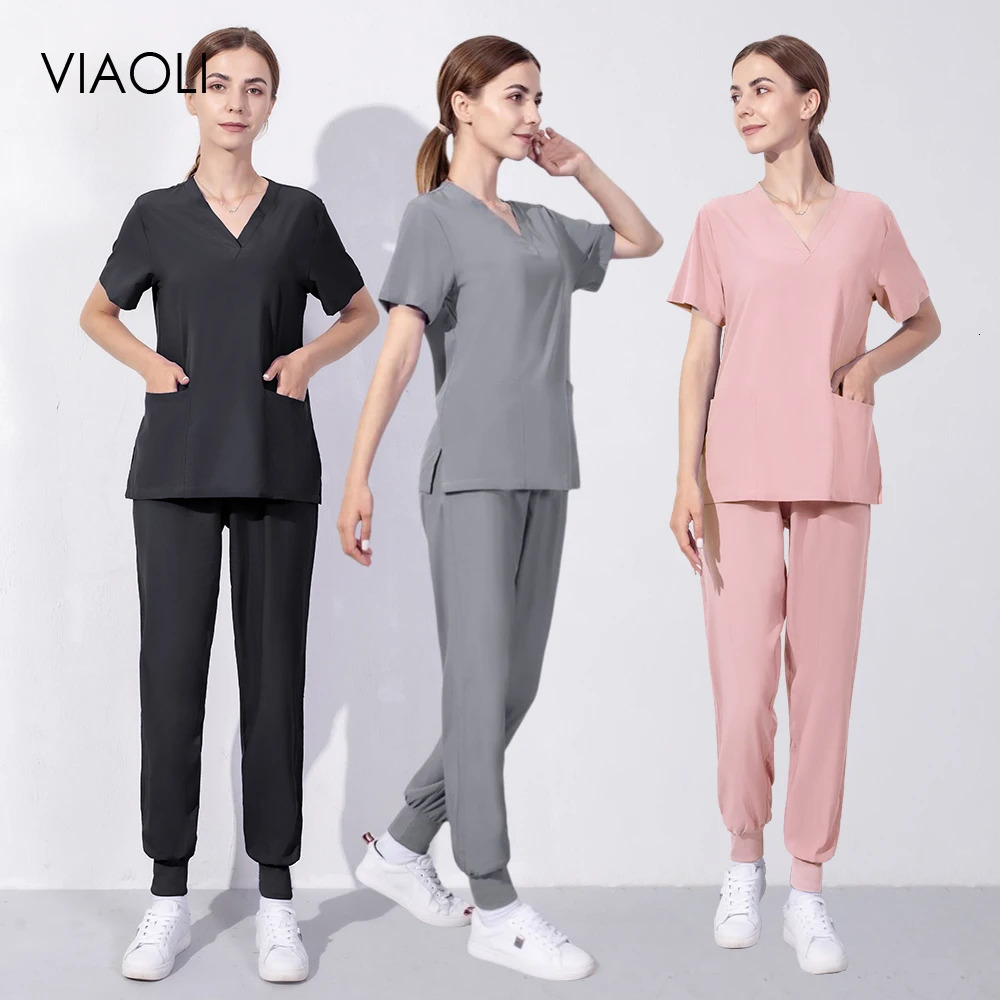 Pharmacist Cleaning Scrub Set Hospital Stomatology Dentistry Doctor Work Nursing Uniform summer V-neck Fashion Wholesale 250715
