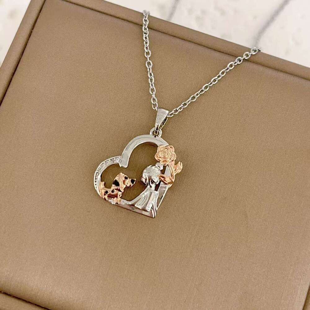 Heart-Shaped Girl Puppy Flower Design Light Necklace For Women Titanium Steel Collarbone Chain Jewelry Be8
