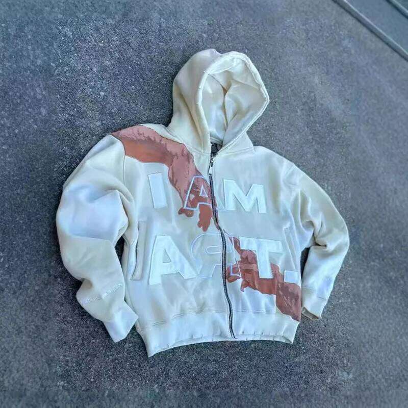 American retro letter print Haruku Y2K loose sweatshirt men street casual fashion couple oversized zipper hoodie women