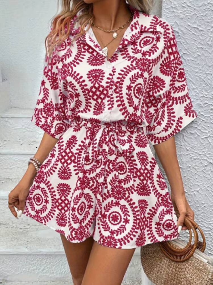 V-neck Button Lace Up Short Sleeved Floral Print Womens Street Fashion Elegant Fresh Style Summer Dress dongdumaoyi