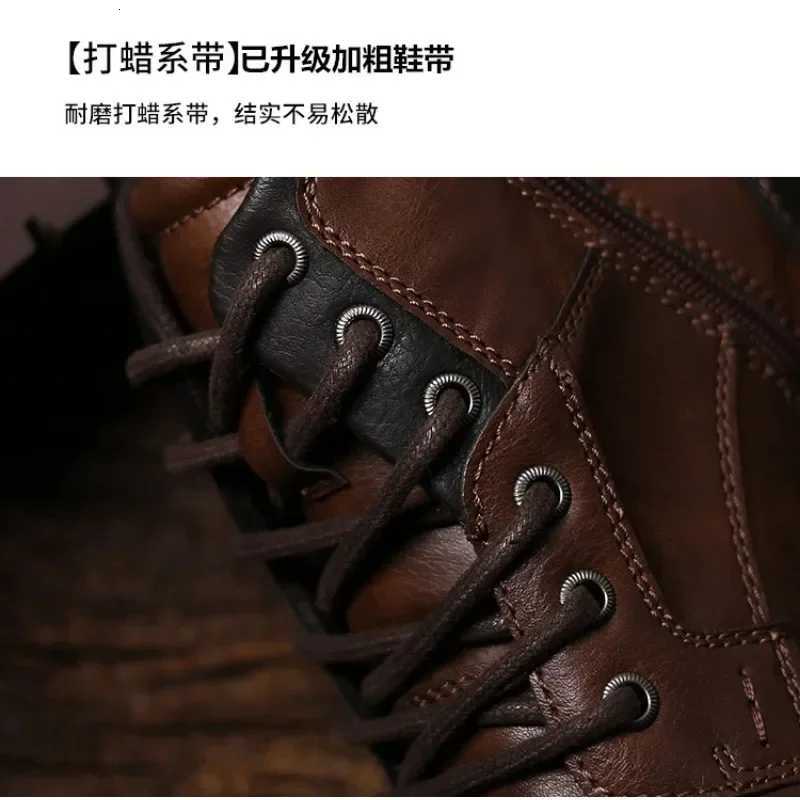 Leather Men Ankle Boots High Top Shoes Outdoor Work Casual Shoes Motorcycle Military Combat Boots Fashion Autumn Brown Men W250716