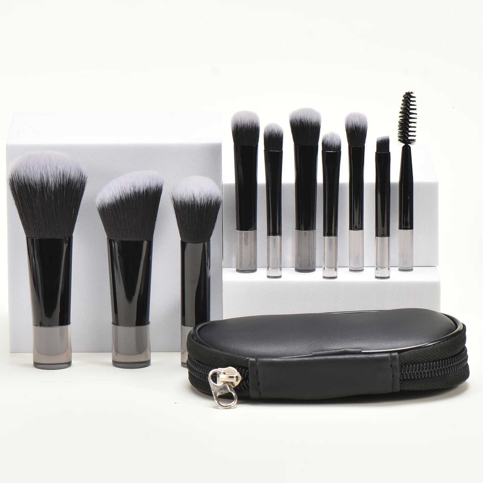 10 Black Mini Makeup Brushes Travel Portable Makeup Tool Makeup Puff - Palm Brush Professional Makeup Tool SetXJ2500716