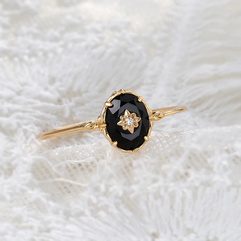 LAMOON Natural Black Agate Ring For Women Gemstone Ring 925 Sterling Silver Gold Vermeil Fine Jewelry Vintage Elegant Bijou 250712