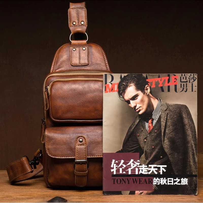 Trend leather handmade bag mens casual bag layer leather messenger bag commuter shoulder bag neutral