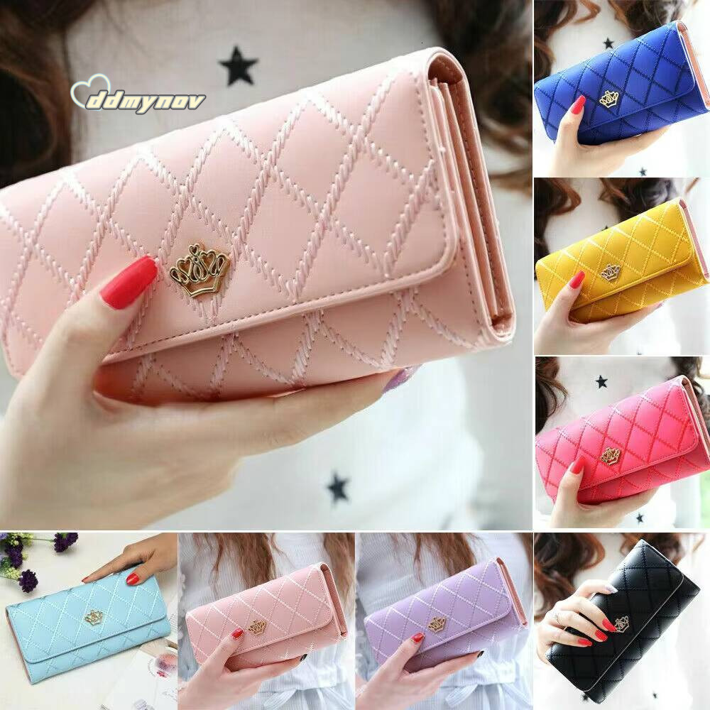 Black Long Wallets for Women PU Leather Diamond Pattern Purse Card Holder Crown Buckle Ladies Phone Fashion Clutch Bag ddmynov