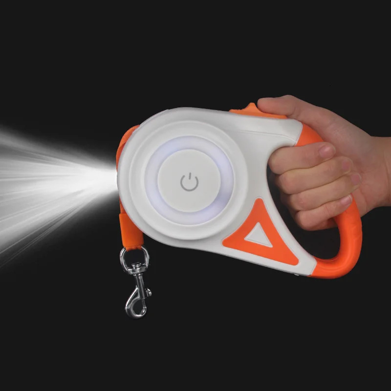 5M Automatic Retractable Dog Leash with Led Flashlight Durable Nylon Lead for Pet Dogs Adjustable Walking Running Rope 250709
