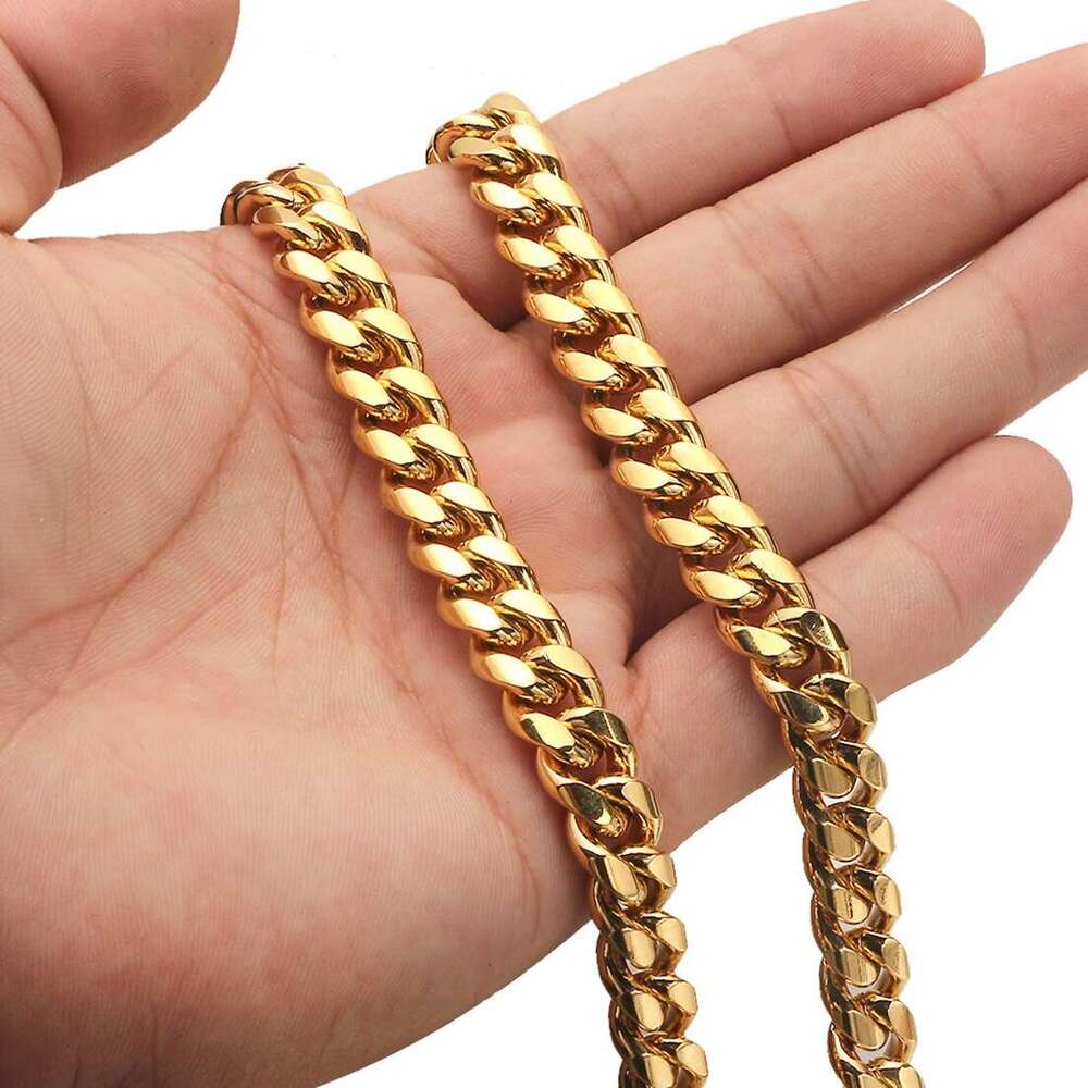 Designer necklaceReal gold Cuban chain6mm 8mm 10mm14K Solid Gold Plated Stone Buckle Cuban Chain Necklace Bracelet Men's Fine Jewelry