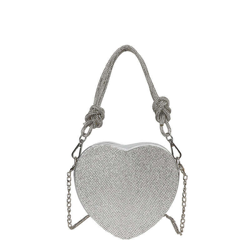 Heart-shaped Evening New 2025 Fashion Diamond-studded Women's Stylish Handbag Crossbody Tote Bag PU
