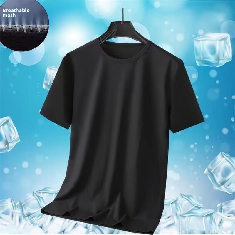 Ice Silk Mesh for Men, Summer Solid Color, Loose Fit, Plus Size, Quick-Dry, Breathable, Sports Short Sleeve, White T-Shirt m178