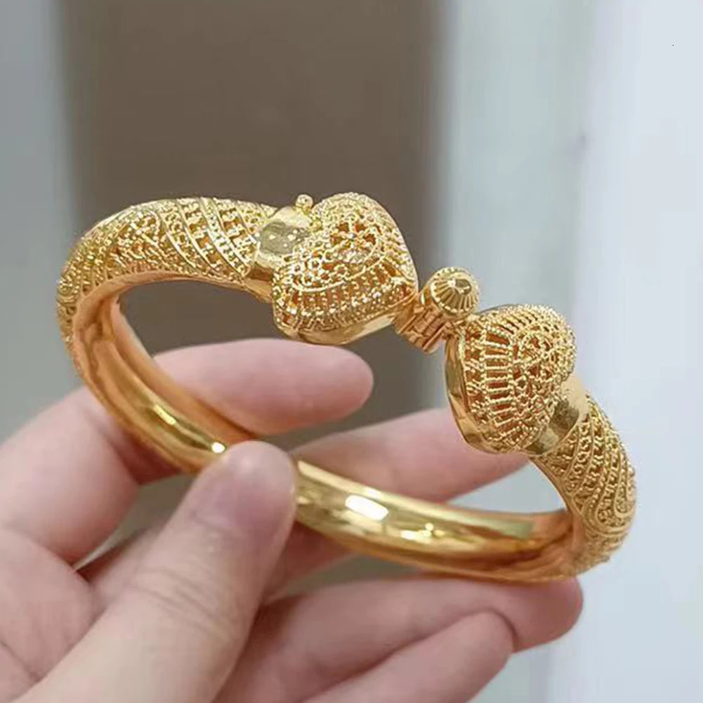 24k Dubai Wedding Gold Color Bangles For Women Girls Heart Bride India Bangles Bracelets Jewelry Gift 250712