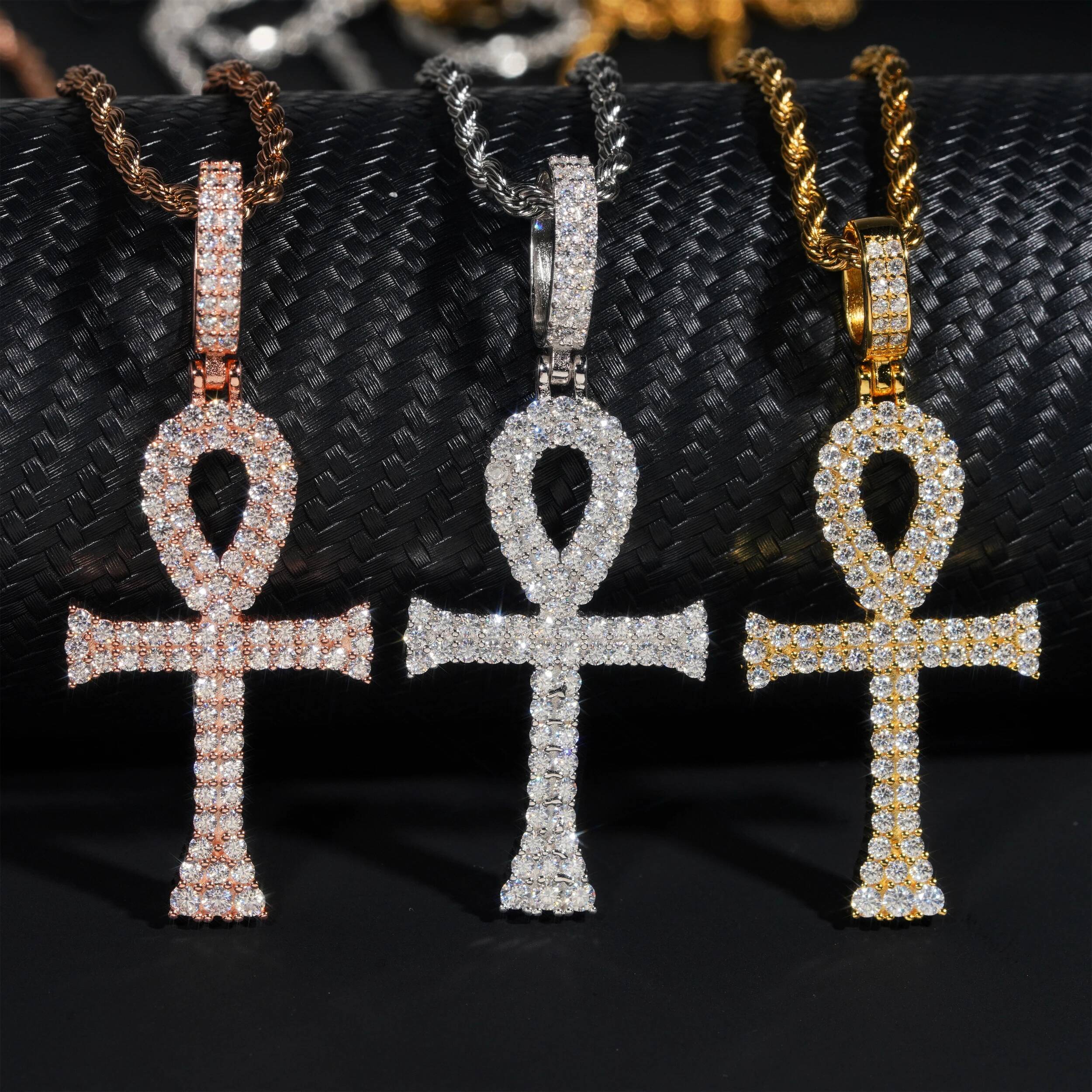 925 Sterling Silver 1.1/1.9mm Moissanite Cross Pendant Hip-hop D Color Diamond Pendant Women Men Pass Tester Cuban/Tennis Chain