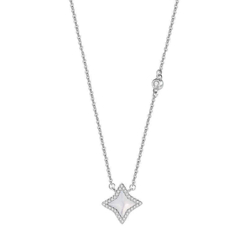 Elegant Silver - Toned Rhombus - Shaped Pink Opal Necklace With Rhinestone Halo And Chain Accents Dainty Sparkle For Everyday & Events High - Quality 