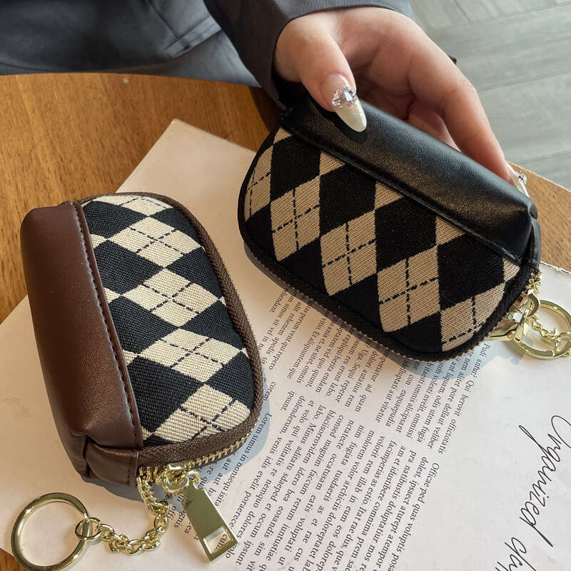 New Trendy Classic Diamond Pattern Multifunctional Women's Lipstick Zipper Coin Purse Key Bag Mini