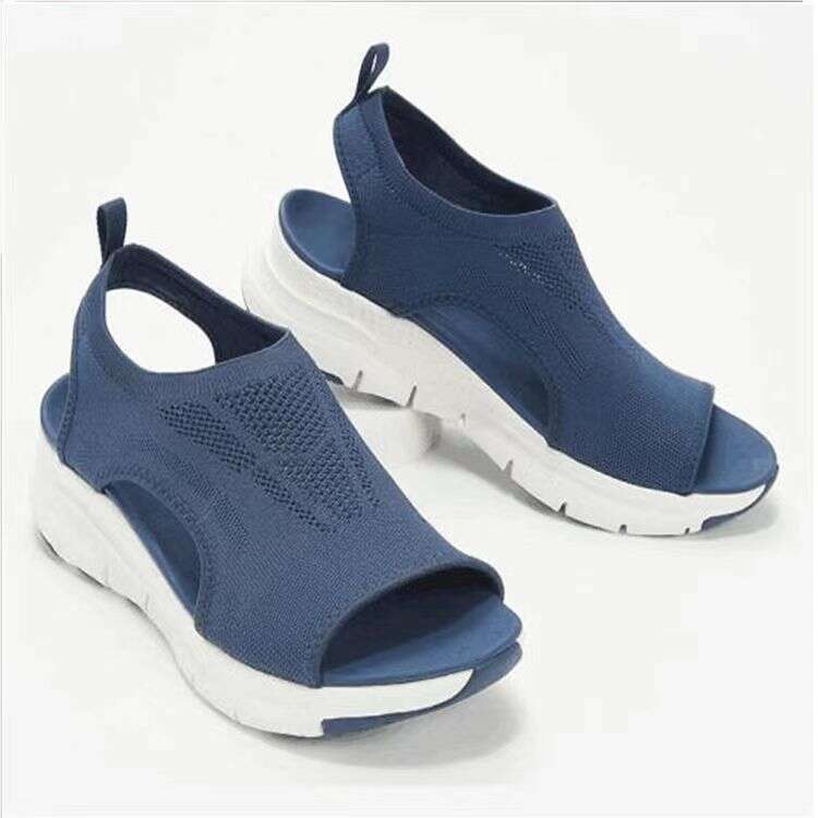 New Sandals 2024 Autumn Summer Mesh Thick Sole Slip-On Peep Toe Flyknit Casual Sports Plus Size Women's Shoes