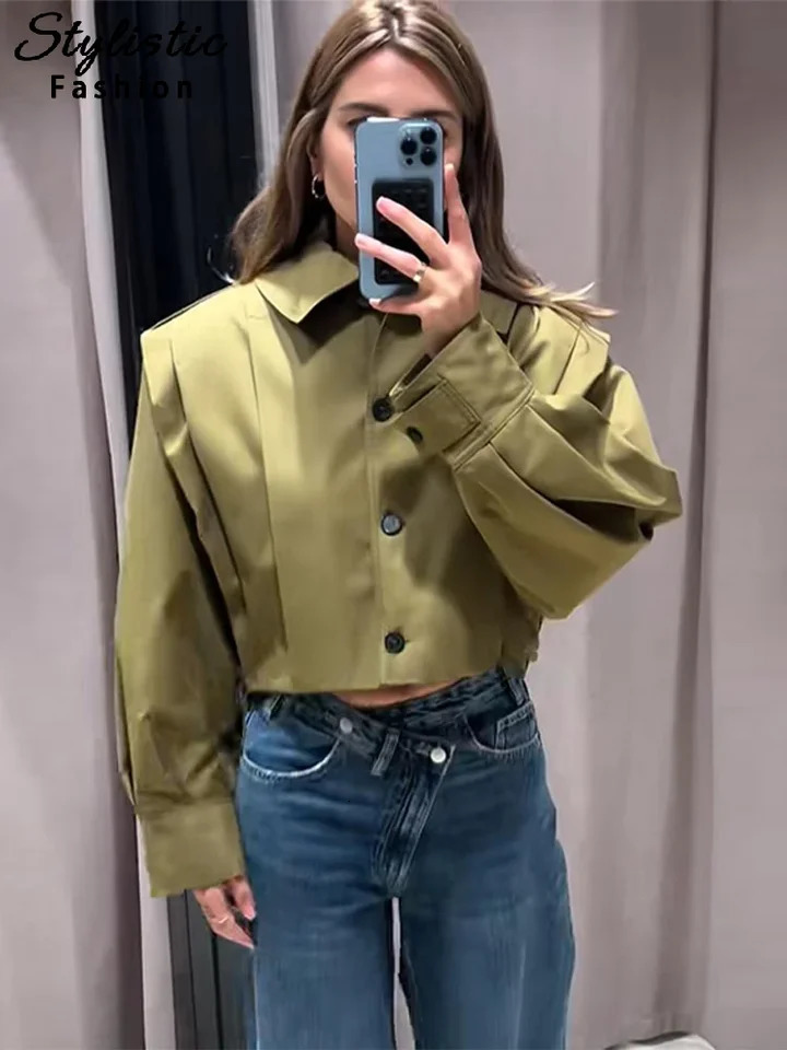 Vintage Short Jackets Women Long Sleeve Lapel Single Breasted Patchwork Coats Female 2025 Autumn Fashion Y2k Street Lady Outwear 250715