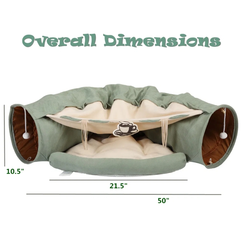 Cat's Telescopic Tunnel Cushioned Bed Pet Nest Teasing Balls Zipper Connection Feline Supplies Bright Green