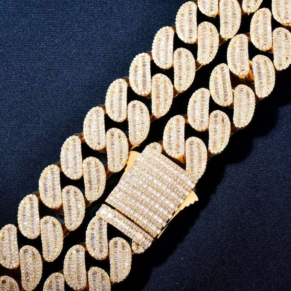 Hip hop jewelry braceletTop jewelry bracelet necklaceCustom 16mm Vvs Moissanite Iced Out Dia Necklace Arc Sterling Sier Baguette Cuban Chain
