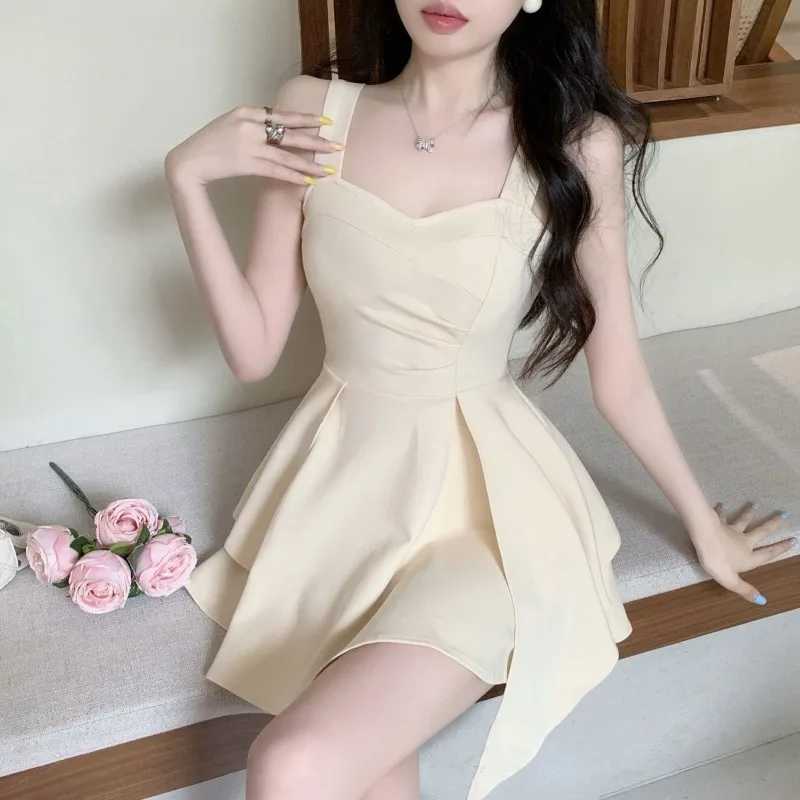 Women Sexy Backless Ruched Irregular Elegant Party Dresses Summer Strap Sleeveless High Waist Slim Sweet Club Mini Dress Vestido R250716
