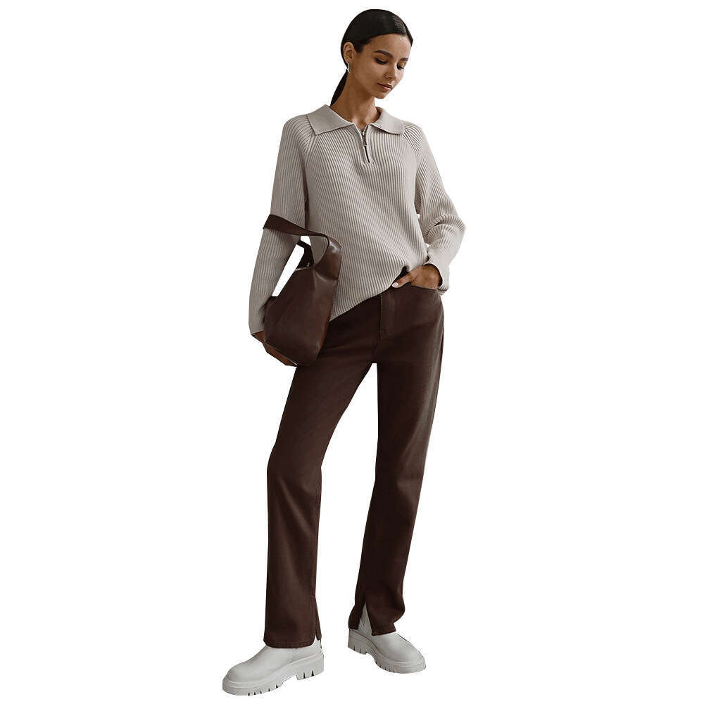 Autumn Winter Trendy Versatile Simple Casual Polo Turn-Down Collar Pullover Knitted Sweater B5