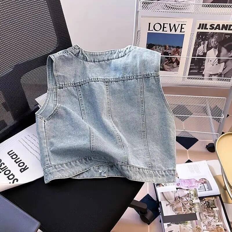 Hot Casual Short Sleeveless Denim Vest Jacket For Women