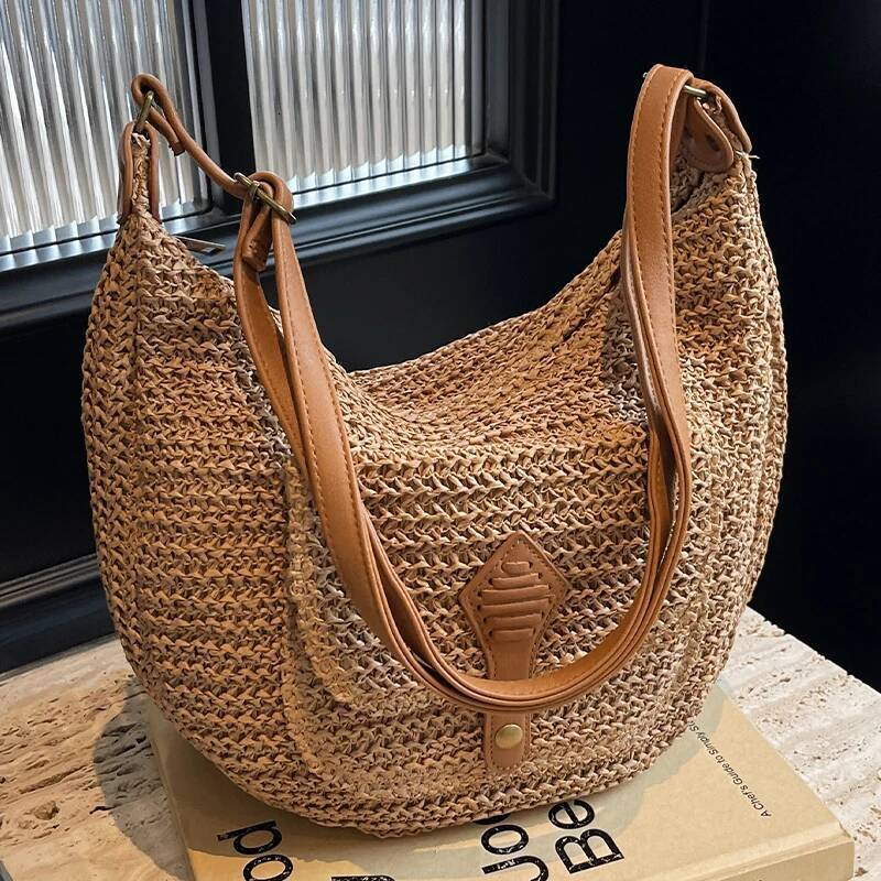 Leisure High-Capacity Seaside Beach Vacation Grass For Women's 2024 New Versatile Crossbody Woven Shoulder Bag