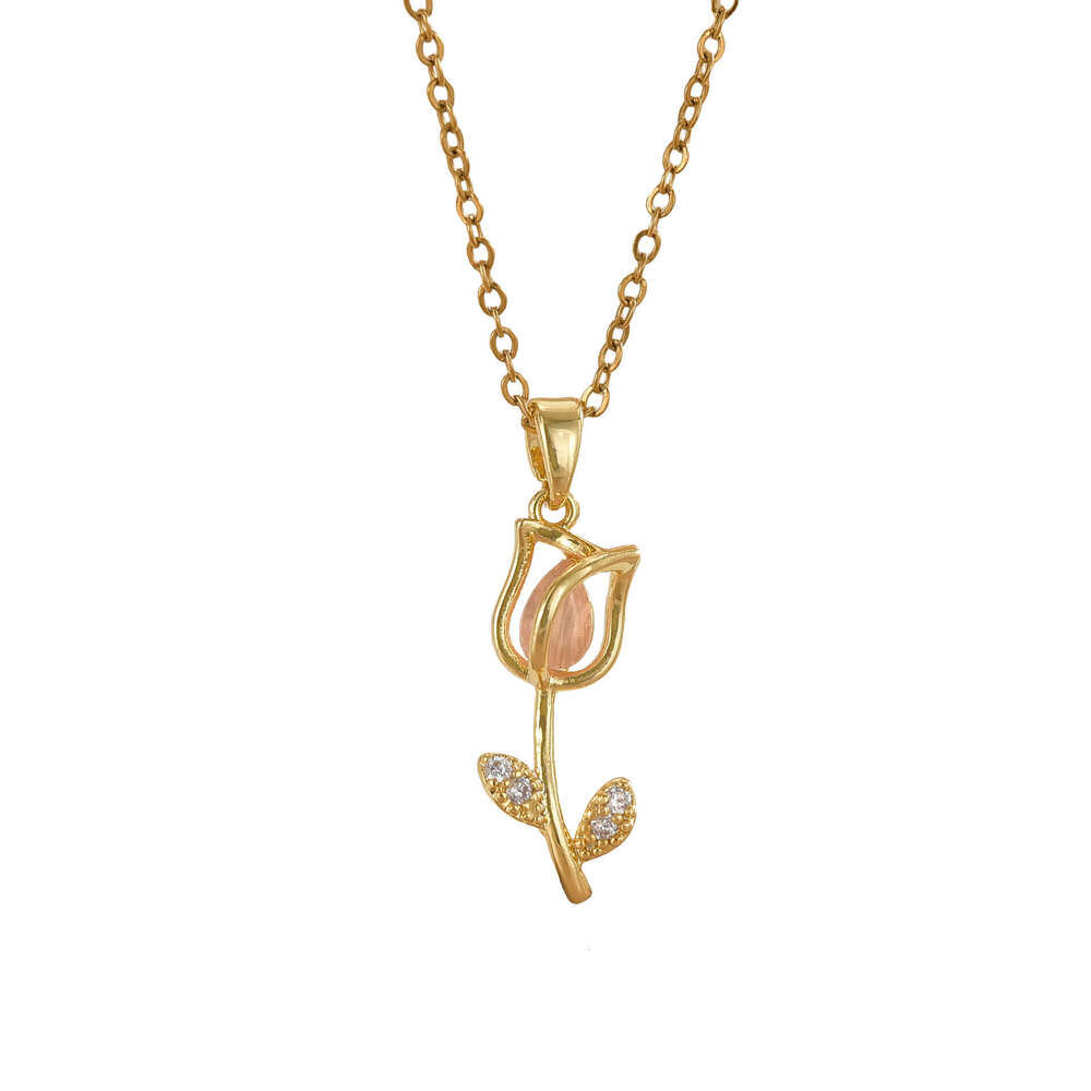 Titanium Steel For Women With Tulip Flower Pendant, Niche Light , High-End Feel, Versatile Collarbone Necklace 775