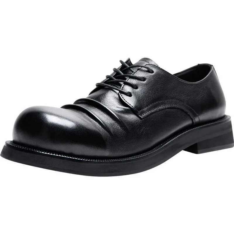 British Business Casual Leather Shoes Mens Workwear Thick Bottom Retro Round Head Derby Shoes Genuine Leather Mens Oxford Shoe W250716