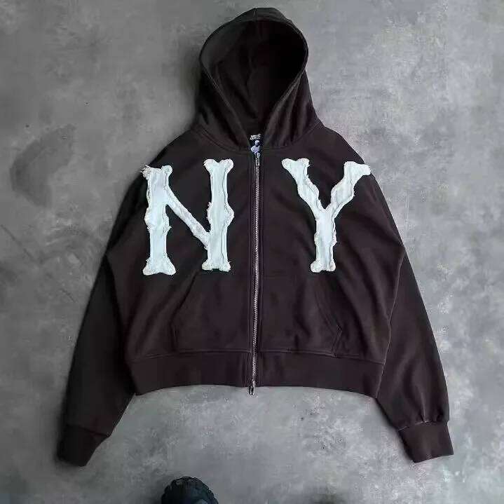 Spring Autumn Hot Sale Of The Season Fashion Letter Embroidery Patchwork Hooded Zipper Loose Unisex Sweatshirt Jacket Women's St