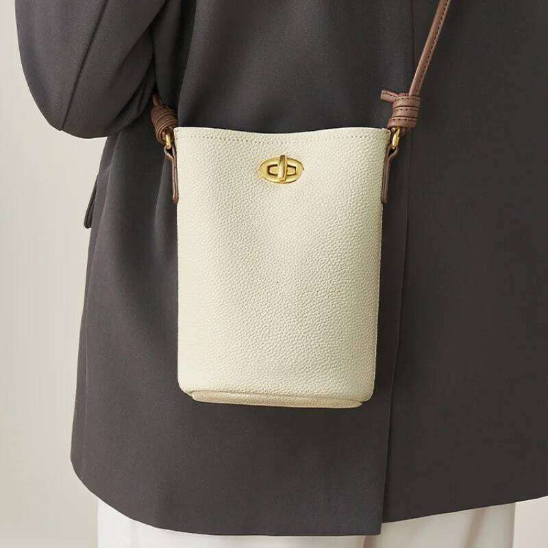 Women's Fashion Genuine Leather Pebbled Bucket Designer Portable Bag Top Layer Cowhide Shoulder Crossbody Ba
