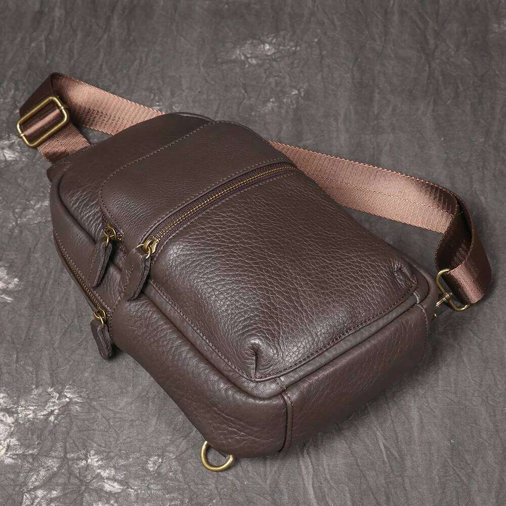 LUOKIR Men's Chest Fashion Casual Small Soft Leather Shoulder Bag Cowhide Crossbody Backpack