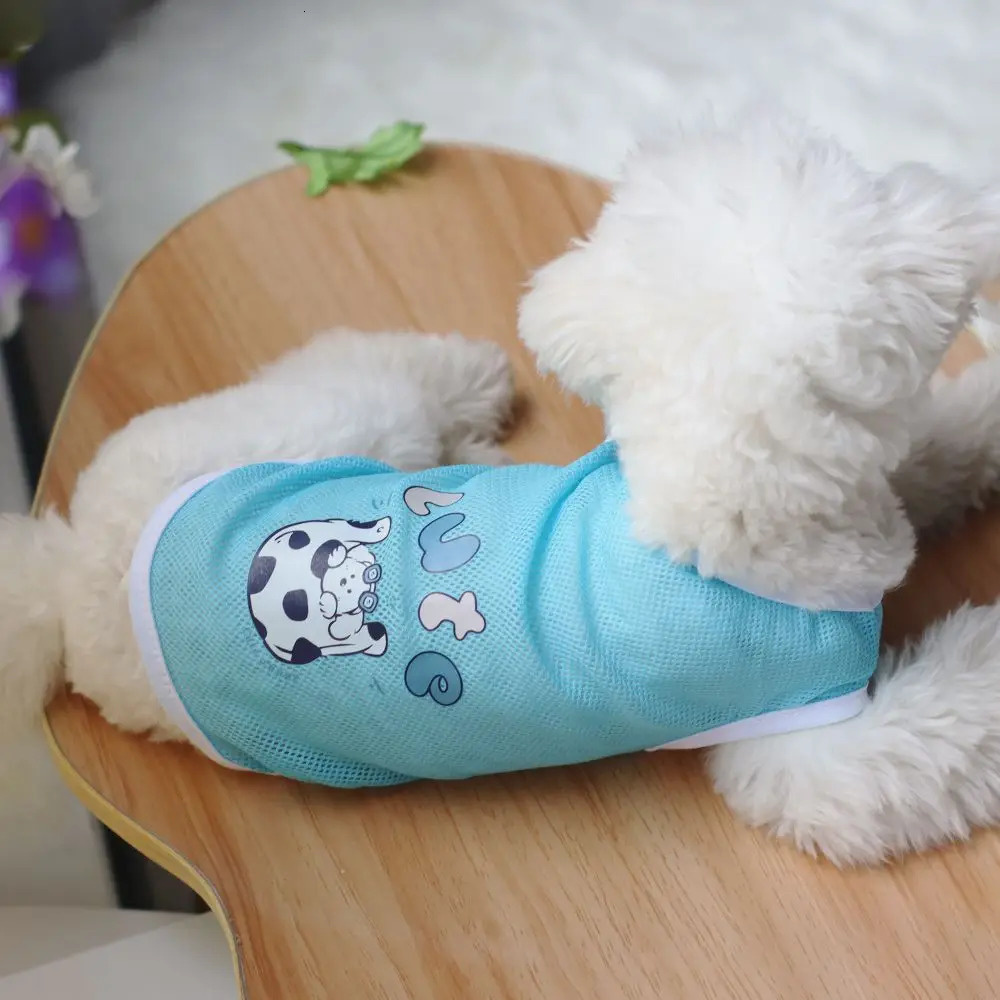 Cats and dogs clothes Spring summer mesh vest Thin cute cartoon printed Bears Golden fur Corgi Medium large 250711