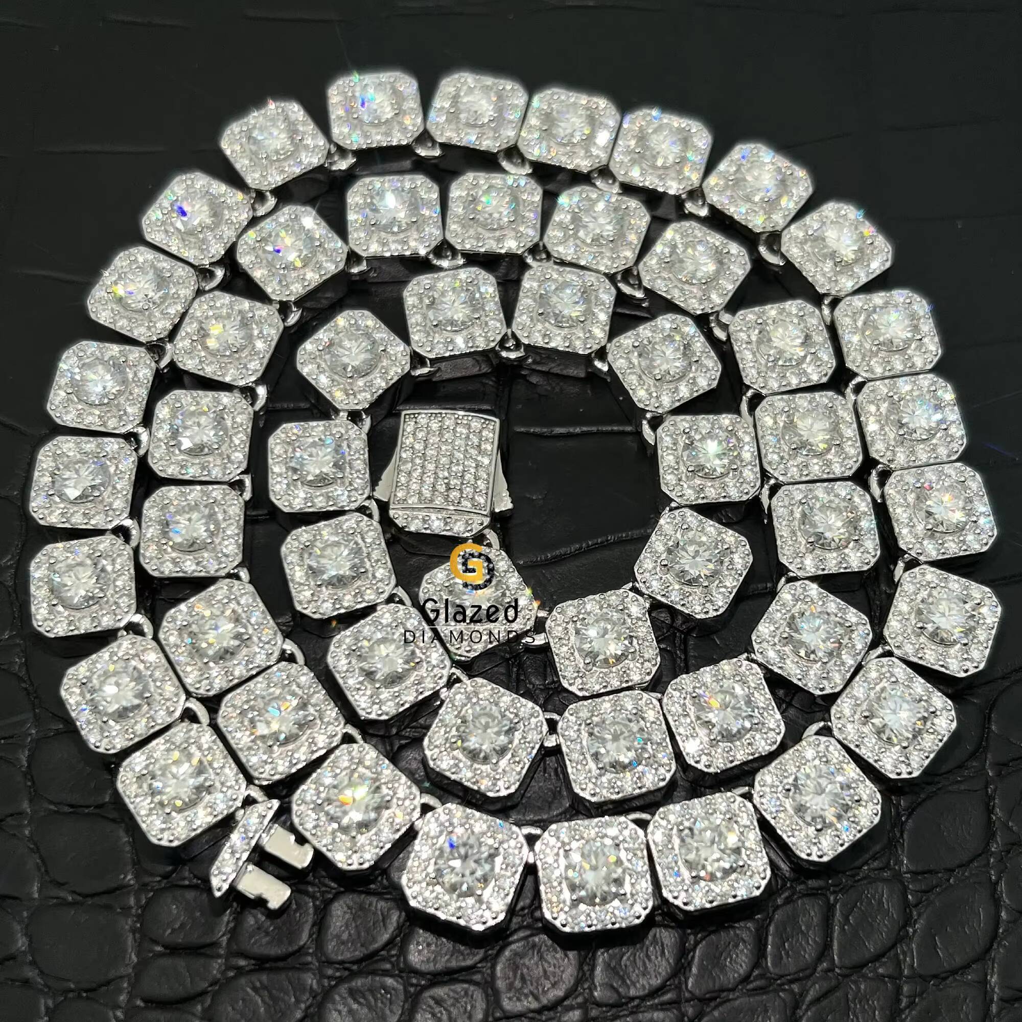 High Quality Diamond Hip Hop Tennis Chain Made in 10kt White Gold and Round Brilliant Cut Moissanite Diamonds