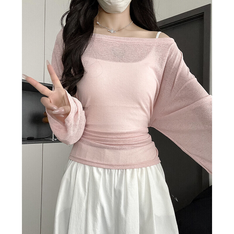 Summer New Women S T Shirt Strappy Lazy Cover Up Loose Long Sleeve For Thin Niche Design Slightly Sheer Sun Protection Outerwear Top Designer