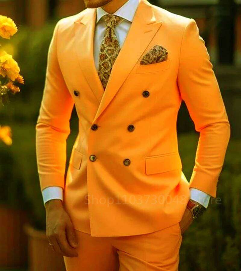 Solid 2 Pieces Men Set Fashion New Men's Formal Business/Wedding Groom Suits Peak Lapel Double Breasted Blazer Trousers