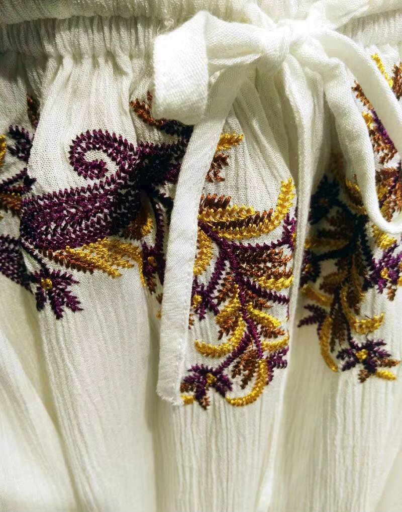 Boho sexy dress summer beach style cotton embroidered deep V-neck drawstring Waist half Sleeve mini women brand clothing dongdumaoyi