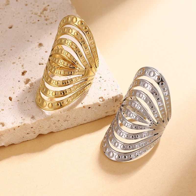 Stainless Steel Women Rings Irregular Wings Layered Wide Ring Aesthetic Adjustable Open Finger Ring Fashion Party Jewelry Gifts S250716