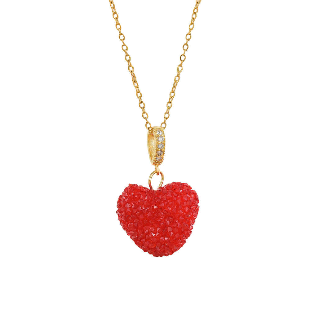 Heart-Shaped Colorful Pendant Necklace For Women, Niche Design, Sweet And Elegant Peach Heart Jewelry 9Db