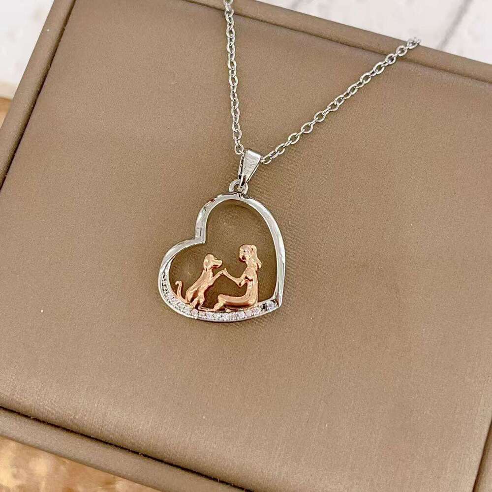 Heart-Shaped Girl Puppy Necklace Light Niche High-End Non-Fading Collarbone Chain Jewelry 7B9