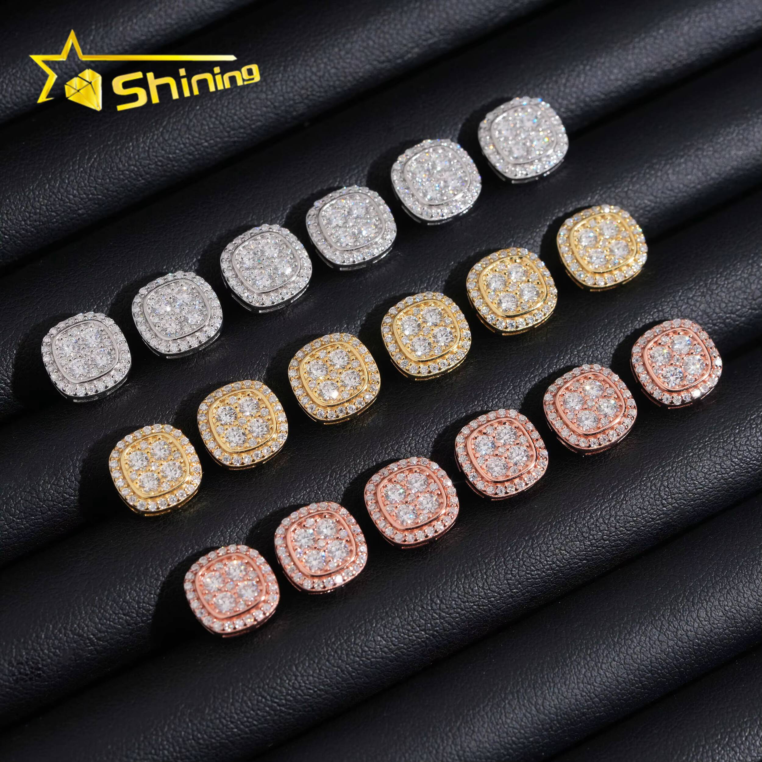 Fast Shipping 10mm Mens Earring Gold Plated 925 Sterling Silver Iced Out VVS Diamond Moissanite Screw Back Stud Earrings