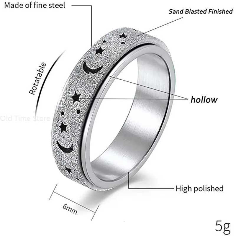 Stainless Steel Ring Fashion Simple Hollow Frosted Star Moon Ring Rotatable Decompression Ring S250716