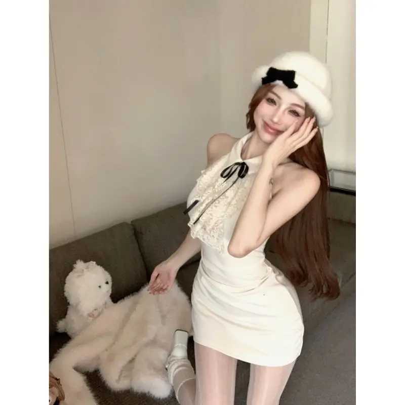 Kimotimo Hotsweet Y2k Dress Women Lace Splicing Bow Halter Waist Slim Fit Hip Mini Dresses Fashion Birthday Party Dress Summer R250716