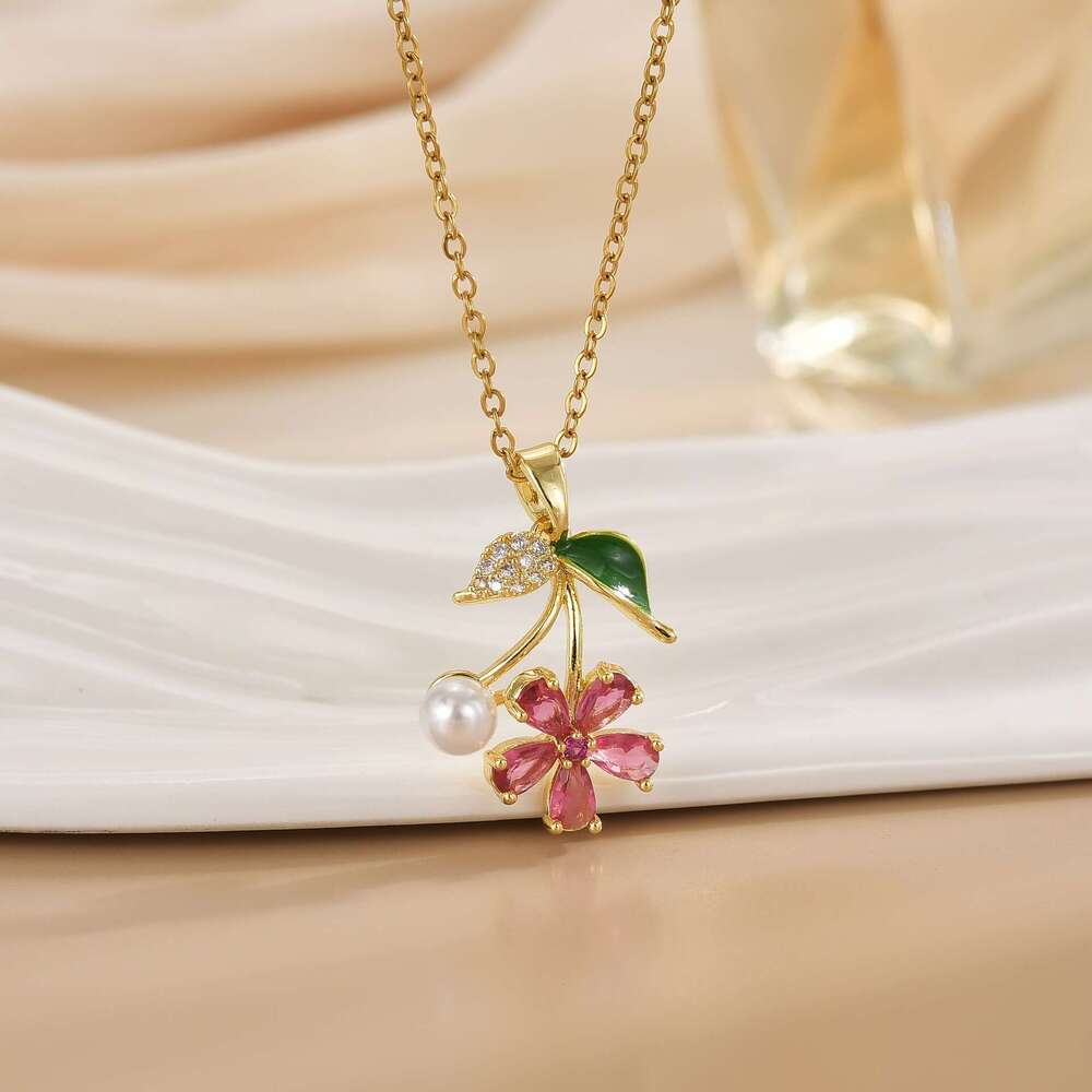 Korean Style Titanium Steel Necklace For Women, Micro Inlaid Full Zircon Colorful Flower Collarbone Chain, Light Niche High-End Feel, Non-Fading Jewel