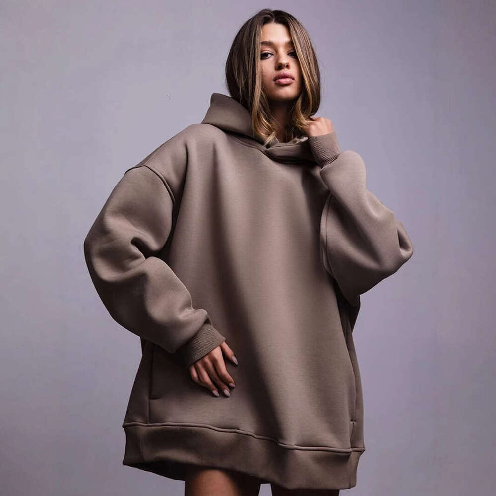 Solid Color Hooded Autumn Winter New Women's Fashion Simple Casual Loose Hoodie Sweatshirt B5