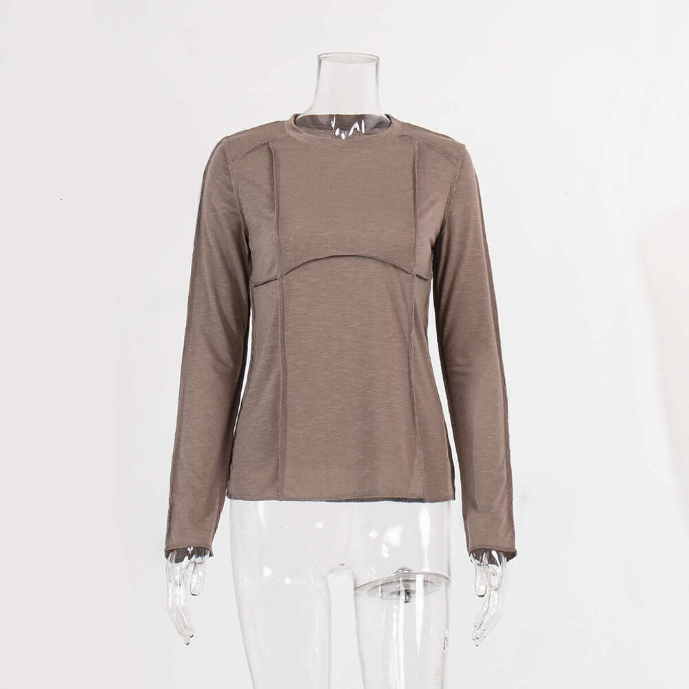 Round Neck For Women Spring New Fashionable Elegant Casual Stitched Long Sleeve Base T-Shirt B5