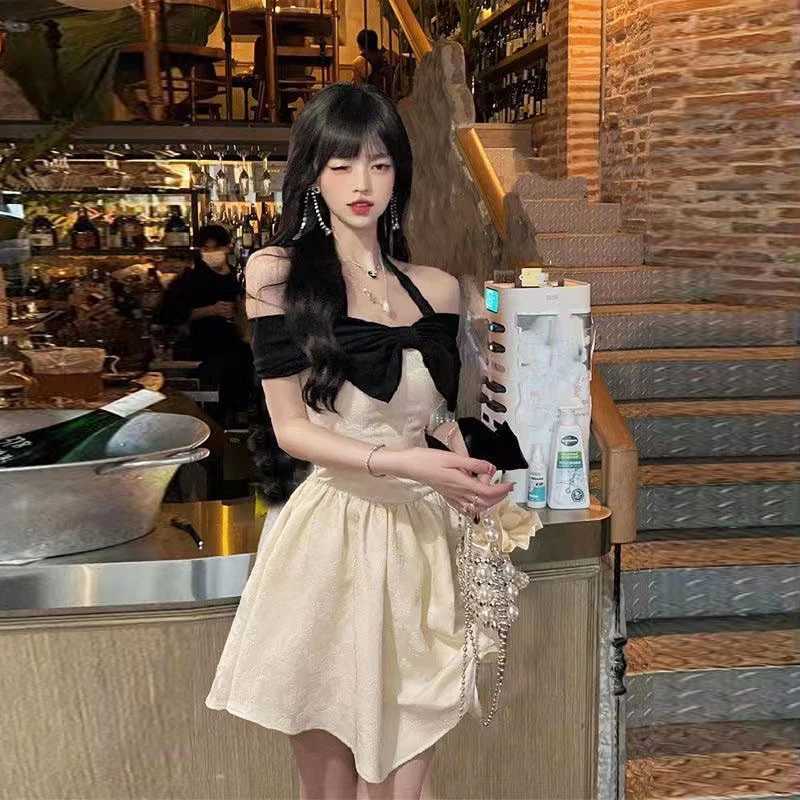 MEXZT Elegant Bow Mini Dress Women Fashion Party Sexy Slash Neck Dresses Summer Fairy Korean Halter Bodycon A Line Dresses New R250716